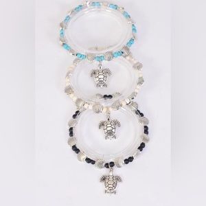6 Pack 6 mm Semiprecious Stone Shell & Turtle Charm Bracelets Wholesale Lot Box
